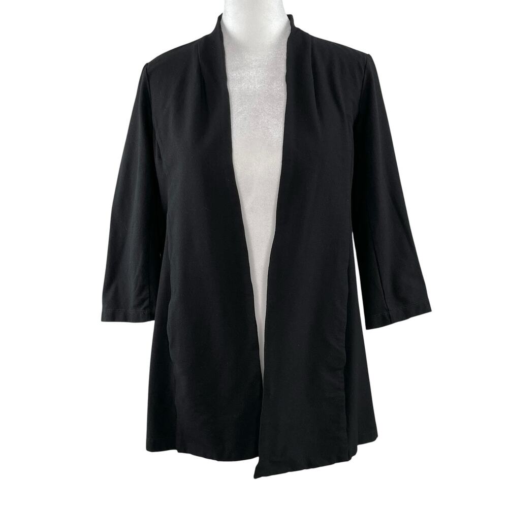 Eileen Fisher Black Open Front Cardigan Blazer Jacket Petite M Draped Pockets